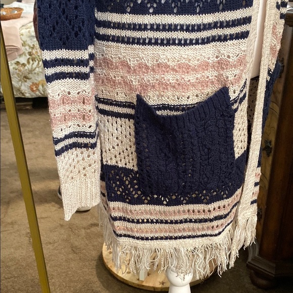 New Directions Cozy Blue and Cream Cardigan - Picture 5 of 13